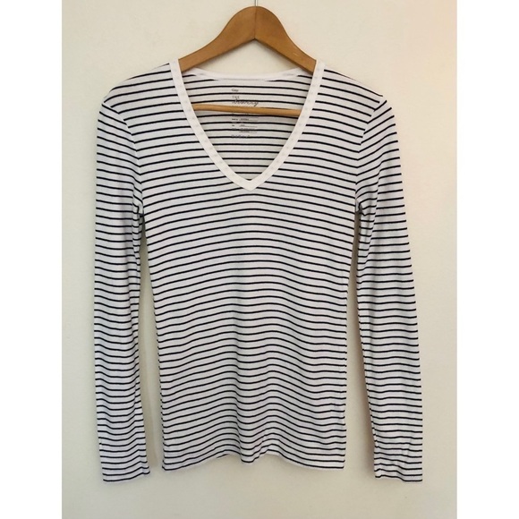 Gap The Bowery Super Soft Striped Long Sleeve V-Neck Tee - Picture 1 of 11